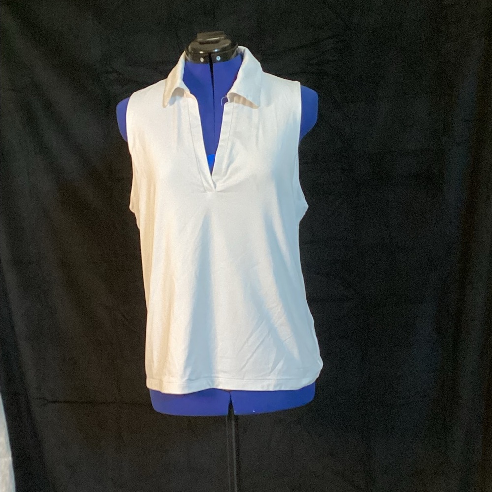 Tahari White Sleeveless Jersey Top